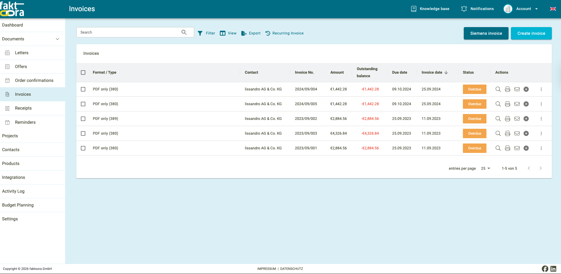 Formular zur Rechnungserstellung