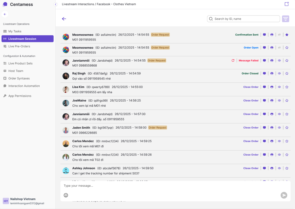 Livestream-Oberfläche